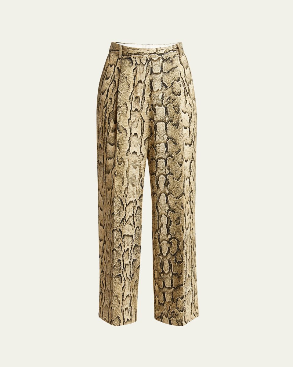 Portias Snakeskin-Print Pleated Wide-Leg Pants